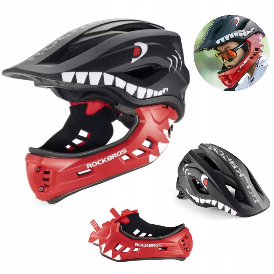 Dětská helma s odnímatelnou čelistí 2v1 Rockbros TT-32005 červená M