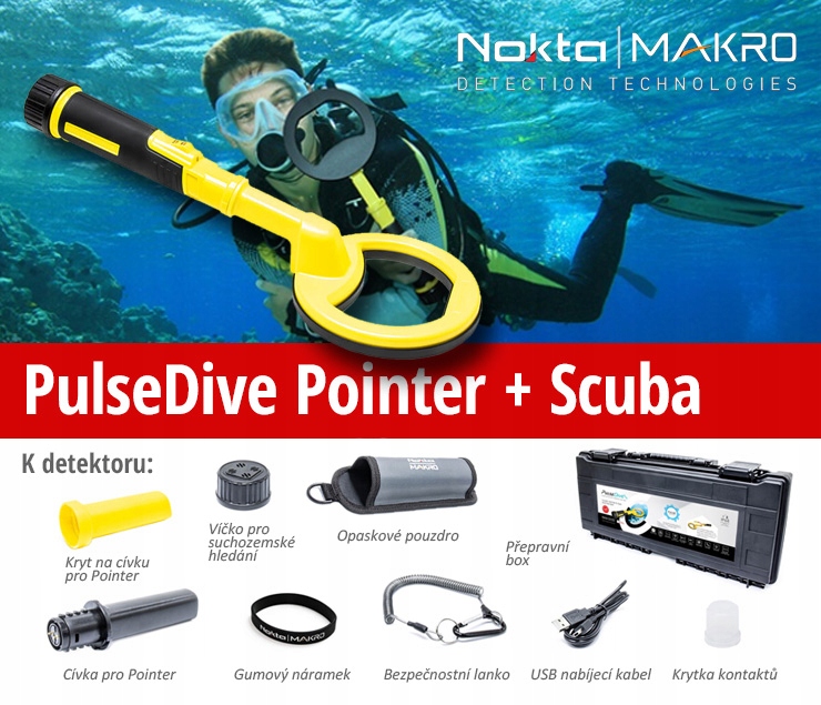 Vodotěsný detektor kovů Nokta Pulsedive Pointer Scuba Set 2 v 1 Yellow