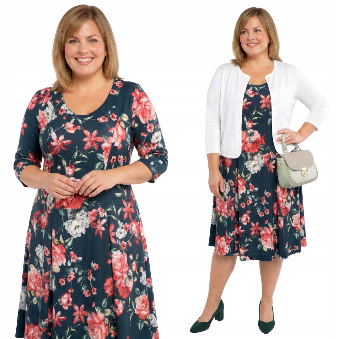 Zelená šaty s červenými květy a velikostí velikost 52/54