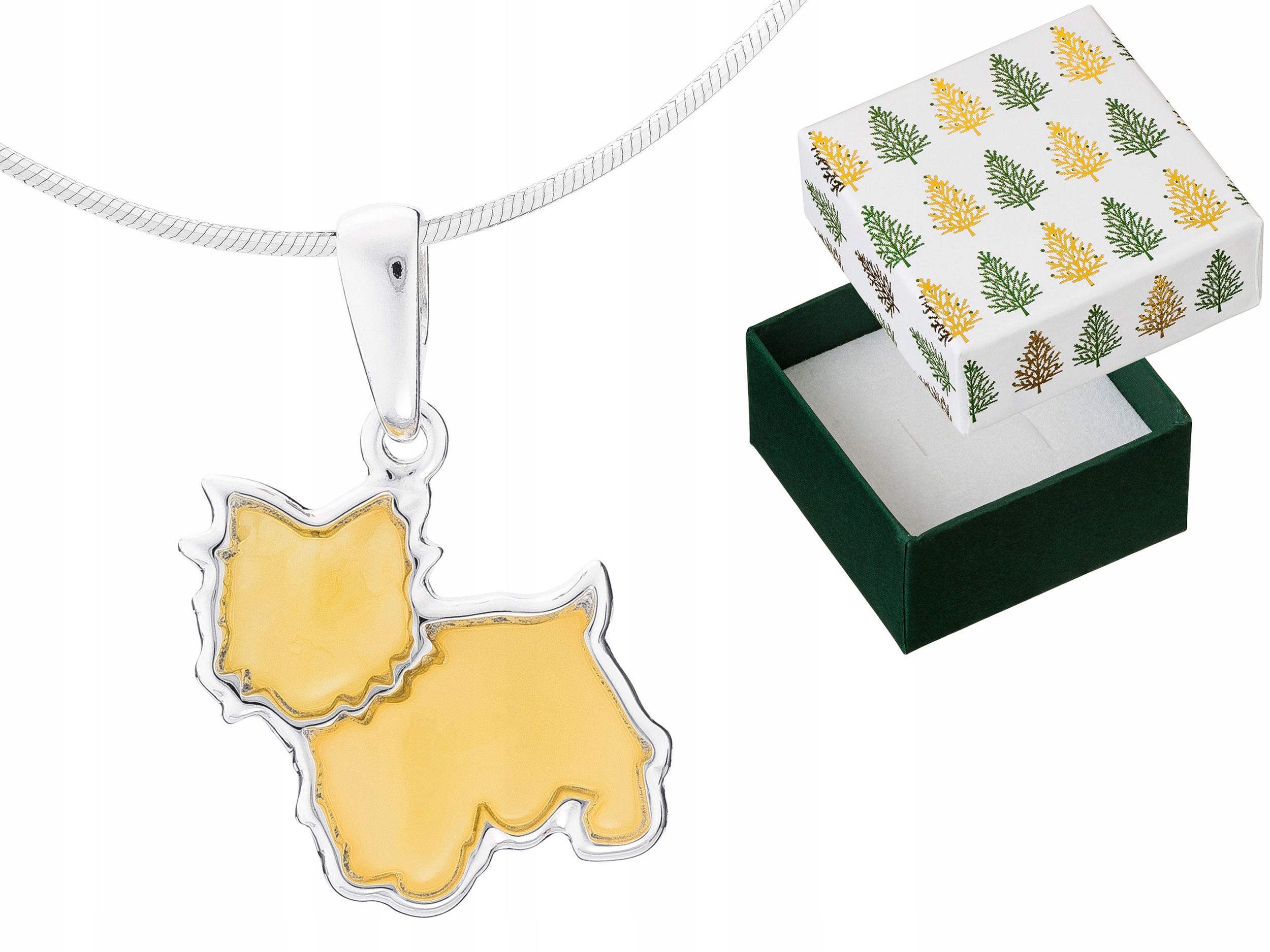 Stříbrný náhrdelník se psem West Terrier Pejsek se žlutým jantarem 38 Cm