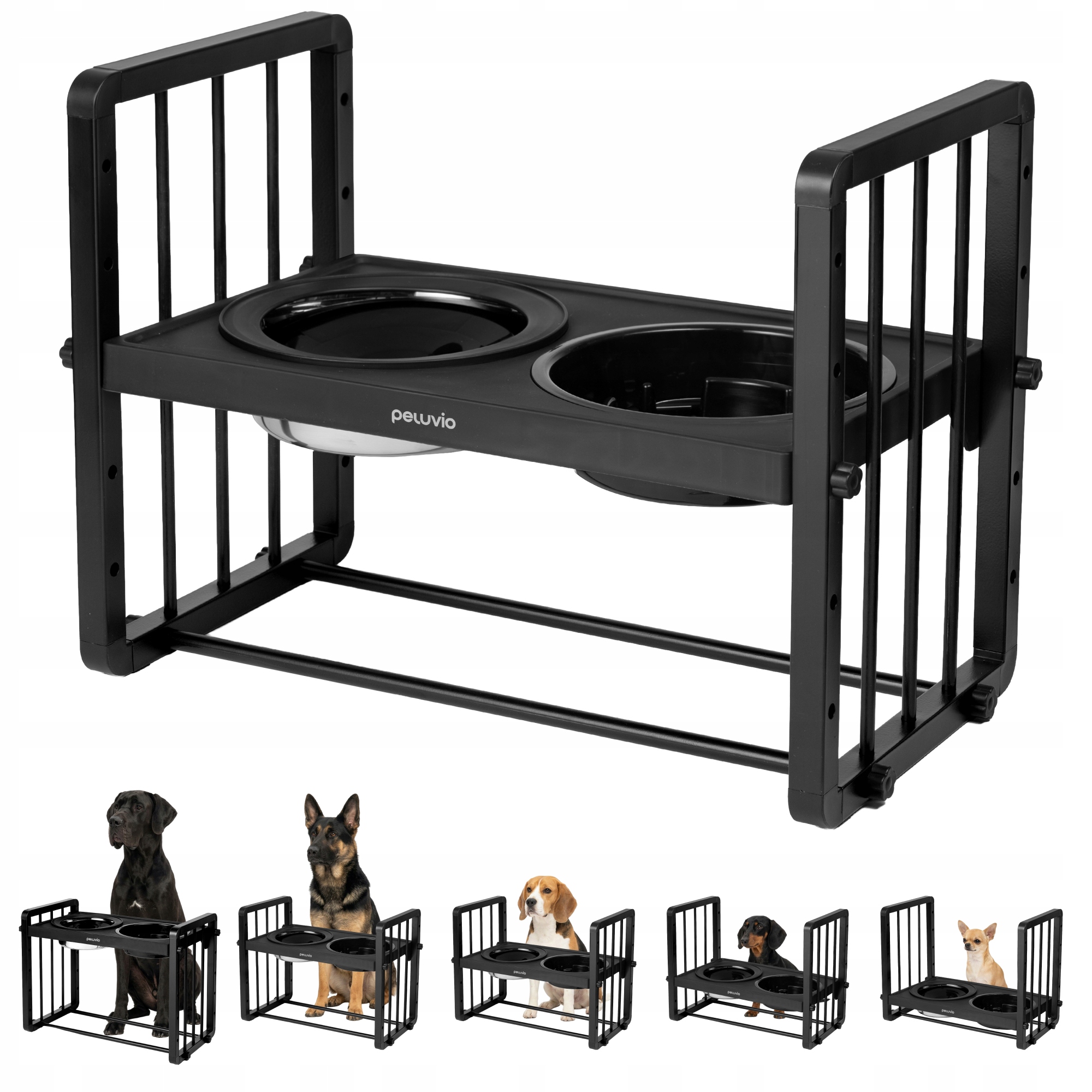 Levně Set 2 misek na stojanu Regulovatelný Stojan na misky pro psa Peluvio Levee