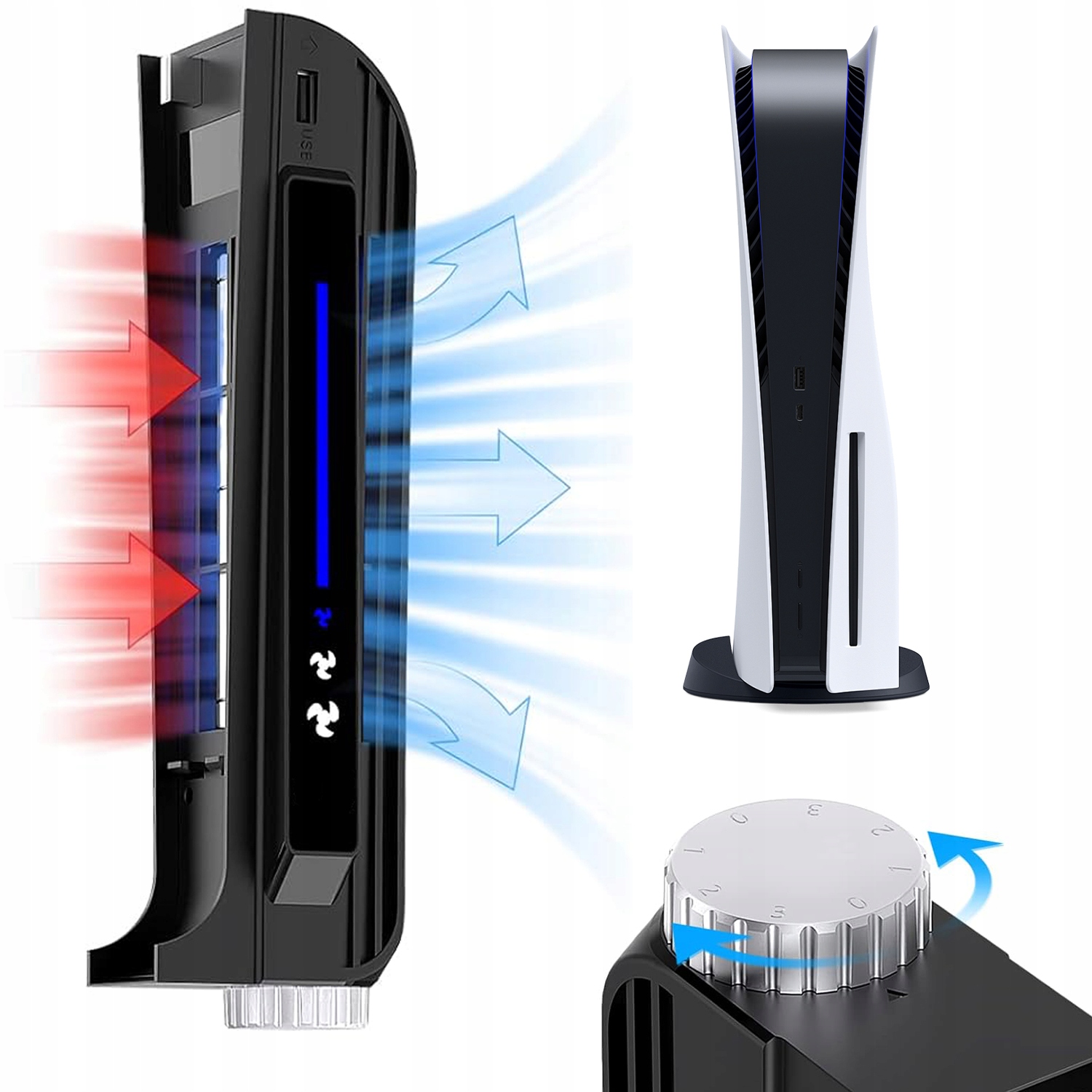 Wentylator Chłodzący PS5 Z 3 Poziomami Prędkości Dodatkowy Port Usb Led