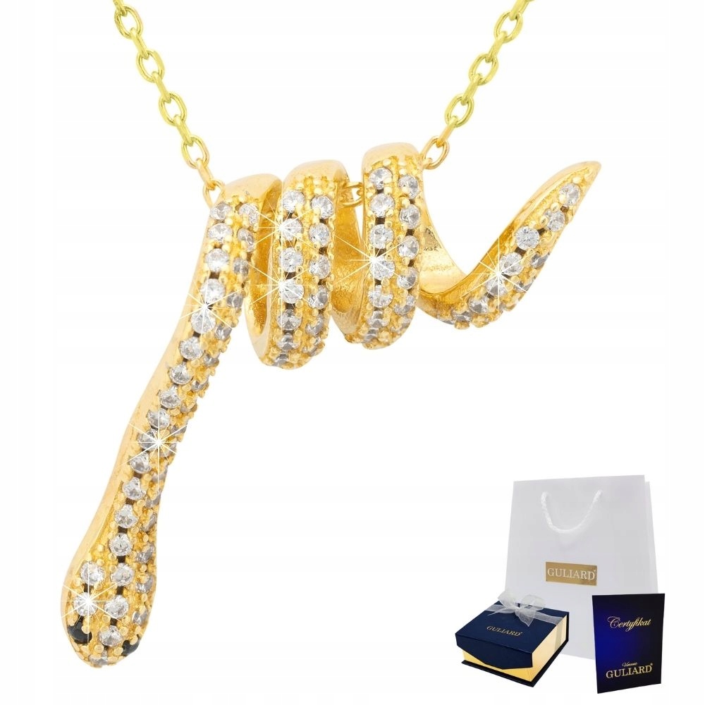 Zlatý náhrdelník stočený had s zirkony stříbro 925