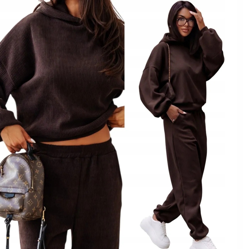 Dámský Teplákovka Sportovní set s kapucí L/XL Hnědý
