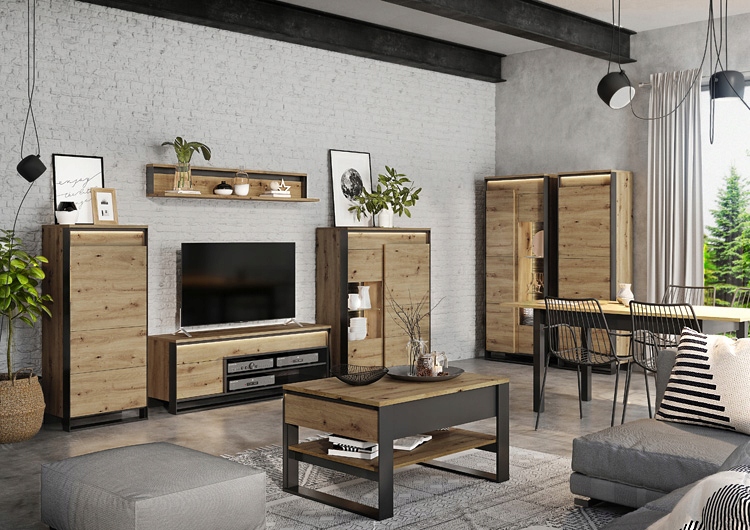 NISKA WITRYNA OŚWIETLENIE LED INDUSTRIALNA SZKŁO Głębokość mebla 41 cm