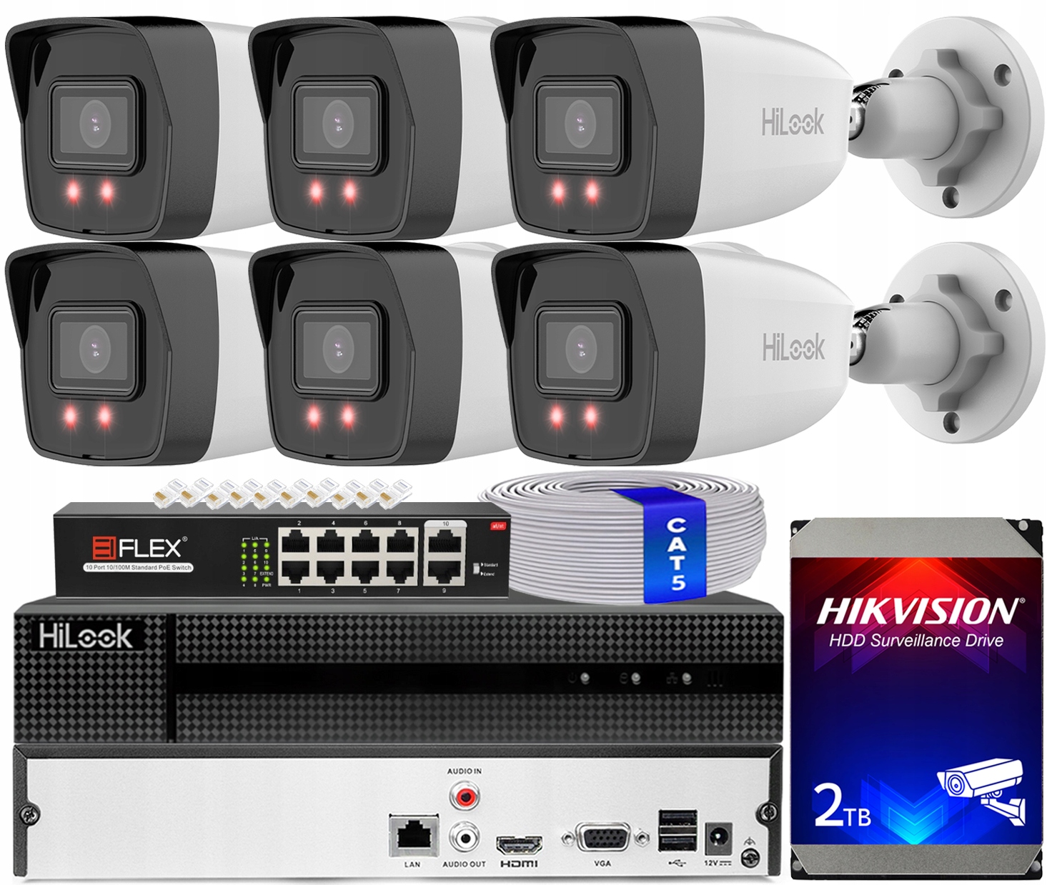 Sada na monitorovanie 6x kamera IPC-B180H 8Mpx HiLook od Hikvision