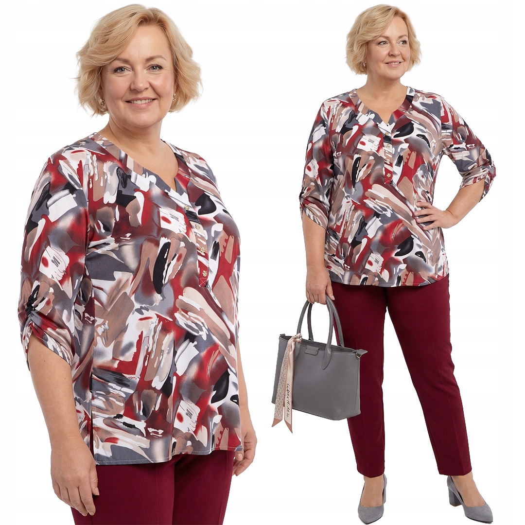 Bordó-šedá halenka s plus size vzory velikost 56