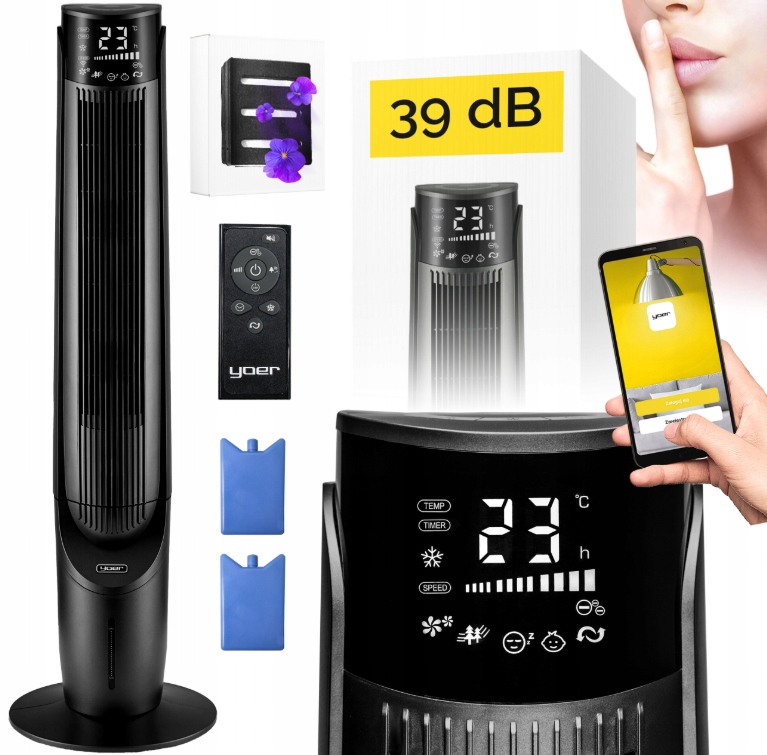 Klimator wodny przenośny Wentylator kolumnowy Cichy 39dB Yoer 6w1 Ion Aroma