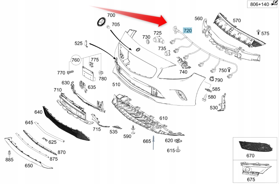 Elektrický Svazek Předního Nárazníku Mercedes W176 A176540180264