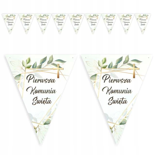 BANER flagi pierwsza KOMUNIA ŚWIĘTA listki KRZYŻ