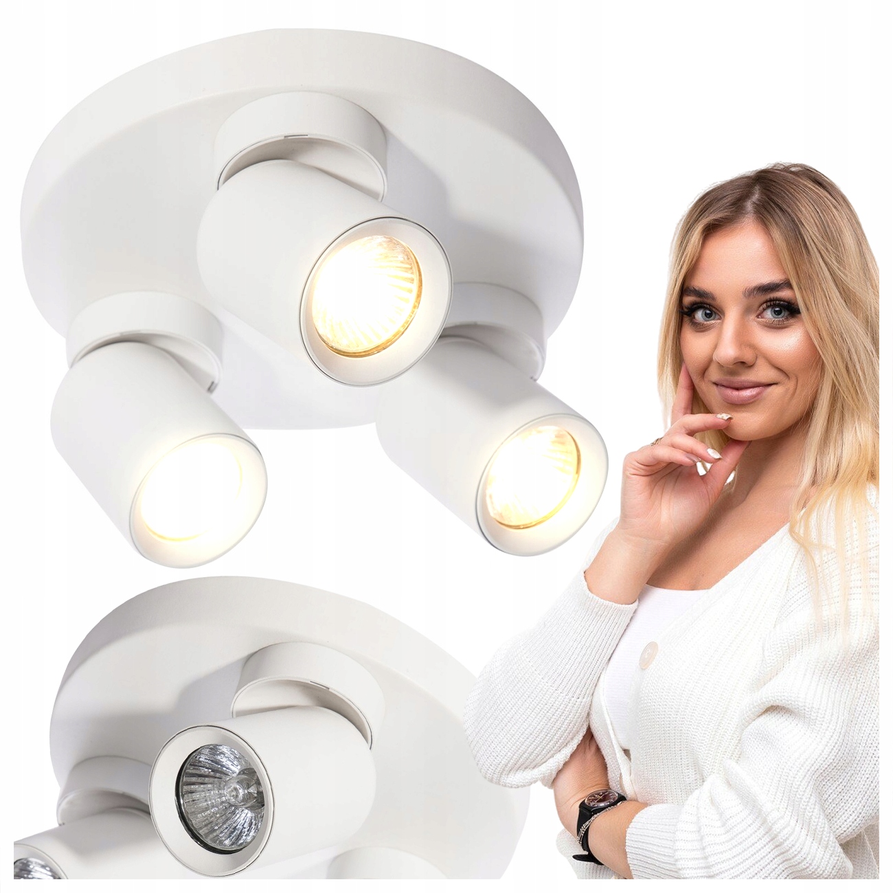 Stropní Svítidlo Stropní Kulatý Pointa Bílý Trojitý Pohyblivý Refletor 3XGU10