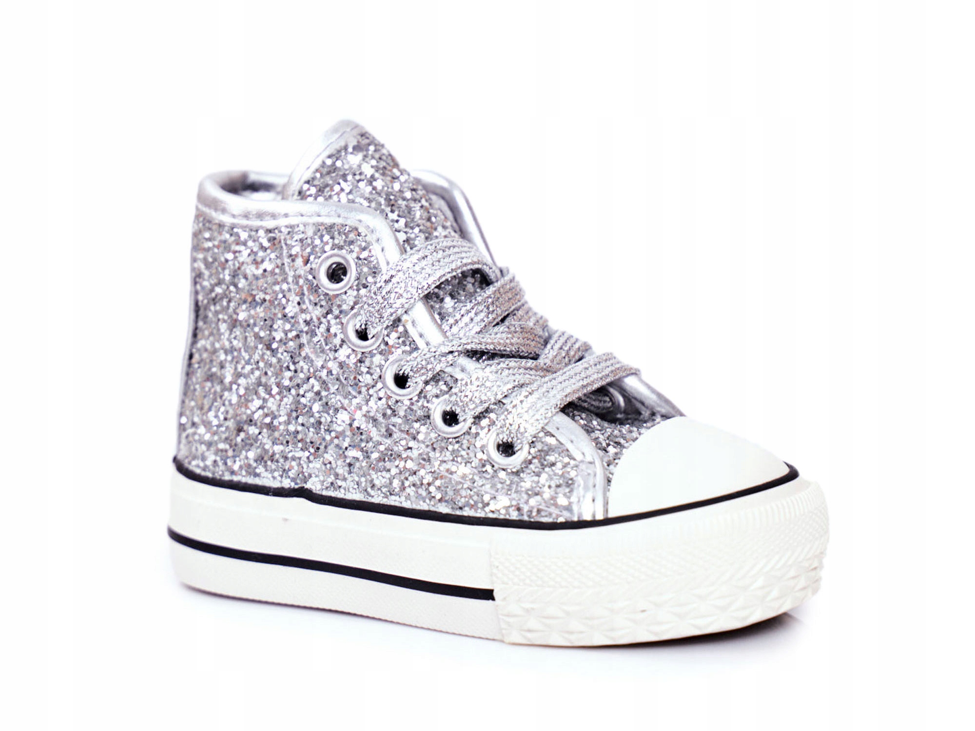 

Wysokie Dziecięce Trampki Z Brokatem Srebrne 20