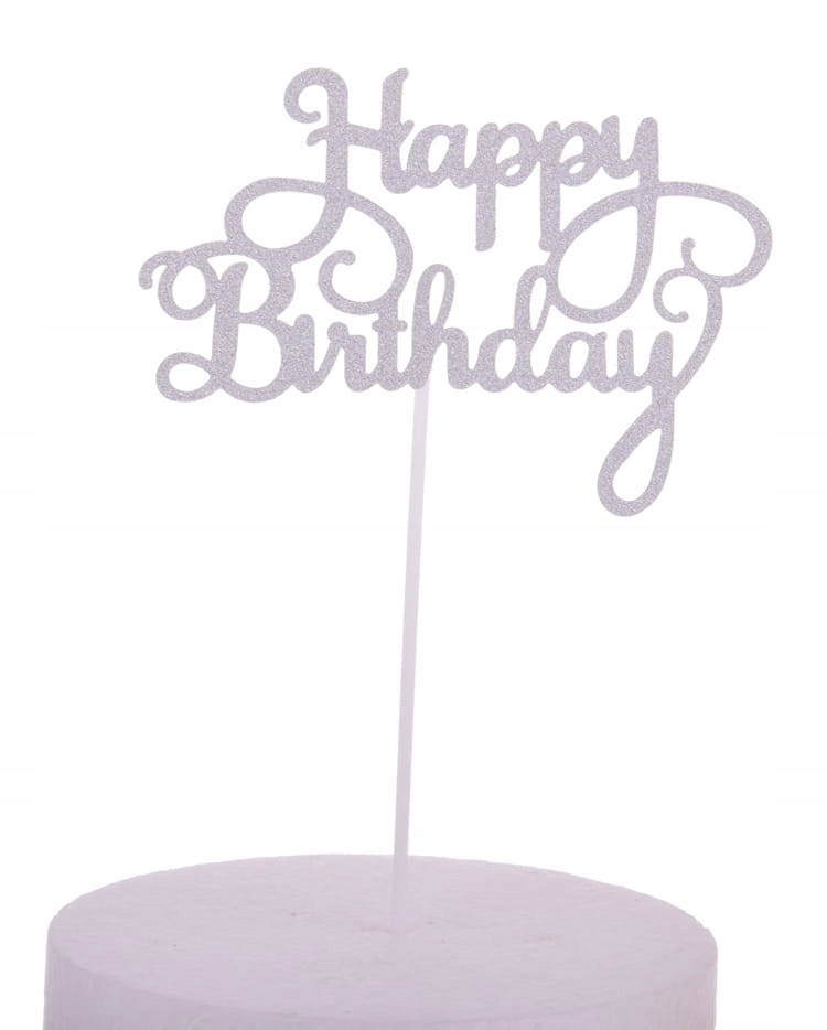 

Topper Happy Birthday srebrny brokat