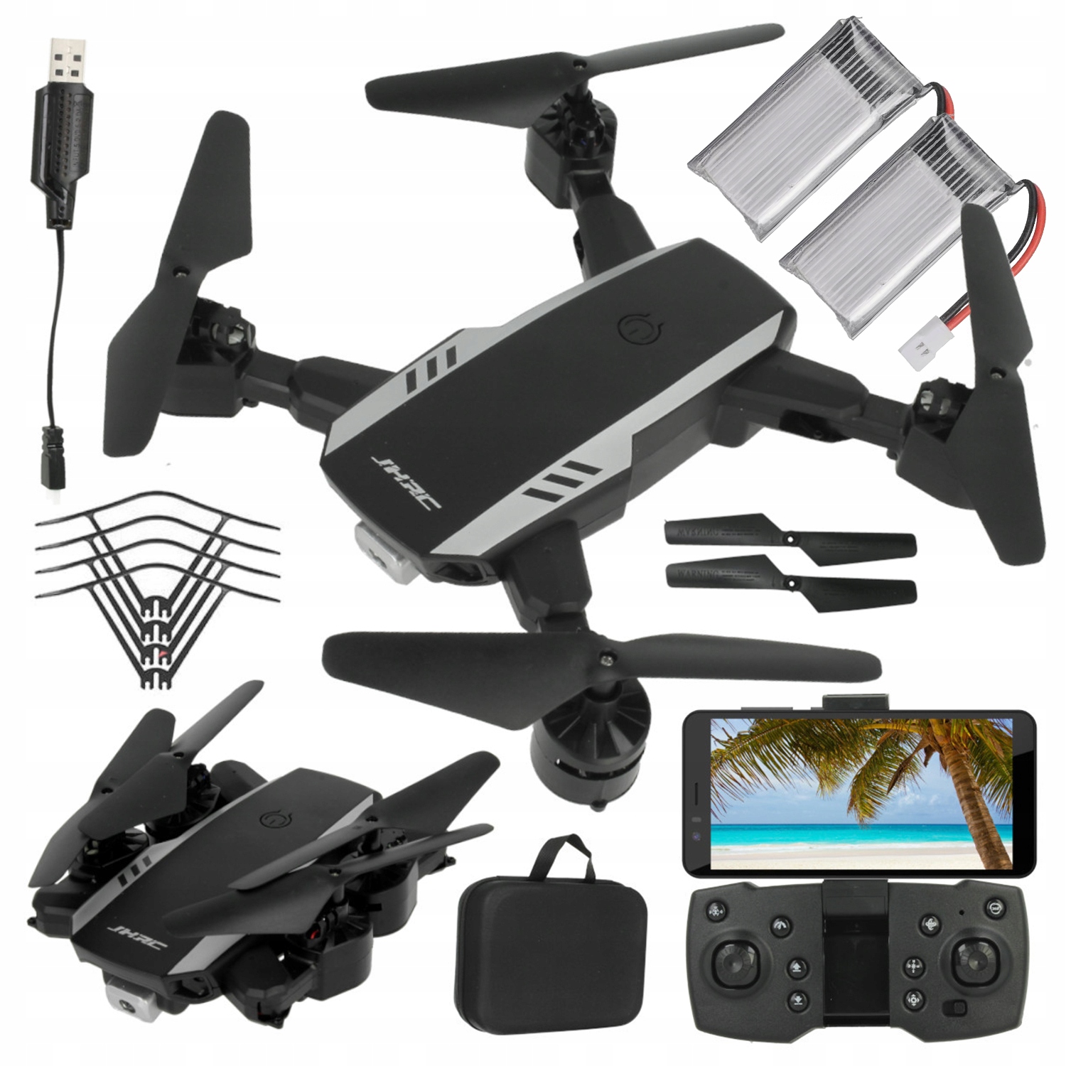 Dron Wifi kamera Živý Pohled Kompas Návrat Vznášení Let 30min 2xAku 1800m