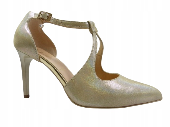 Multi zlaté lodičky se zapínáním na kotníku, elegantní svatební lodičky Sala 37