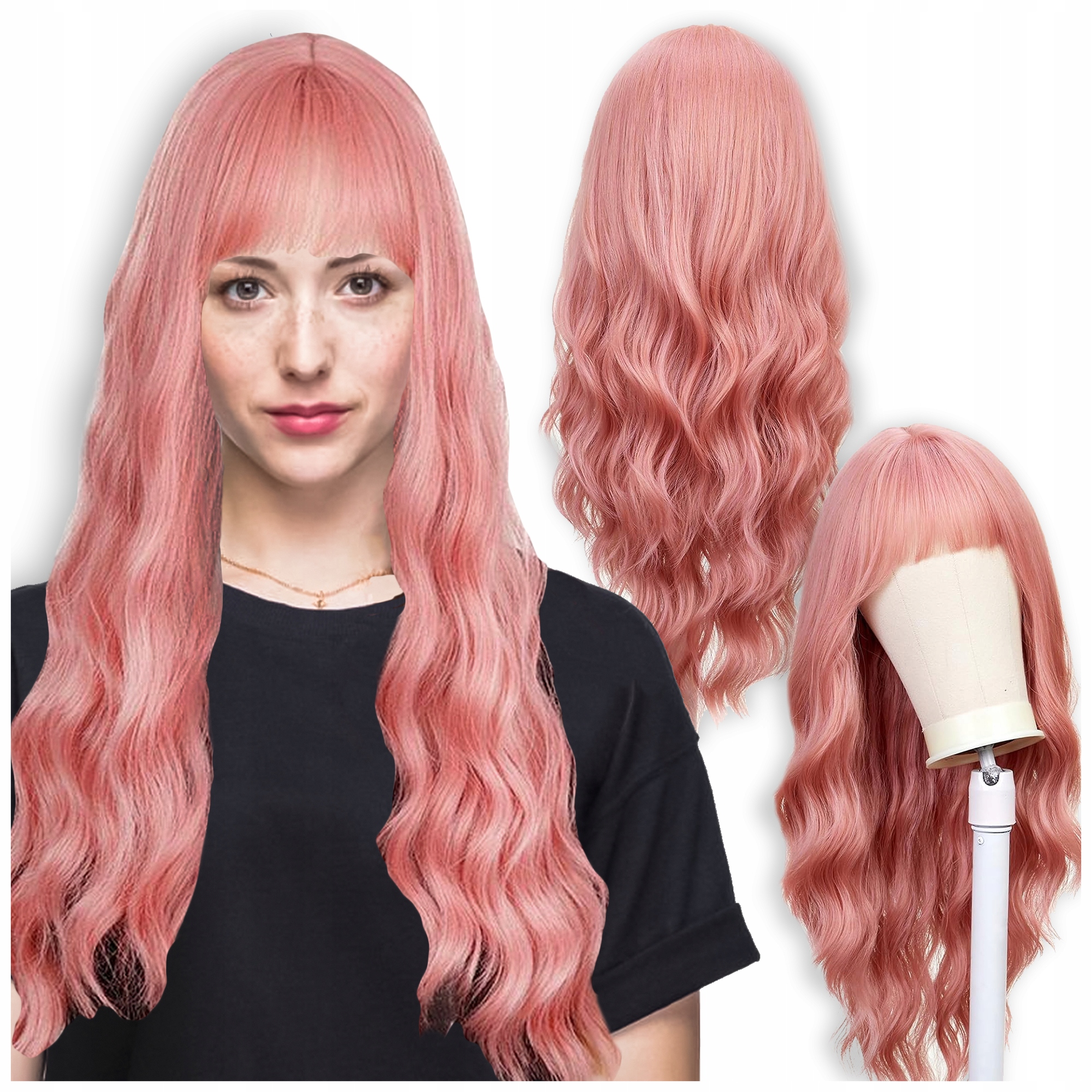 Dámská Paruka Dlouhé Růžové Vlasy S Syntetickou Ofinou 70 cm Cosplay