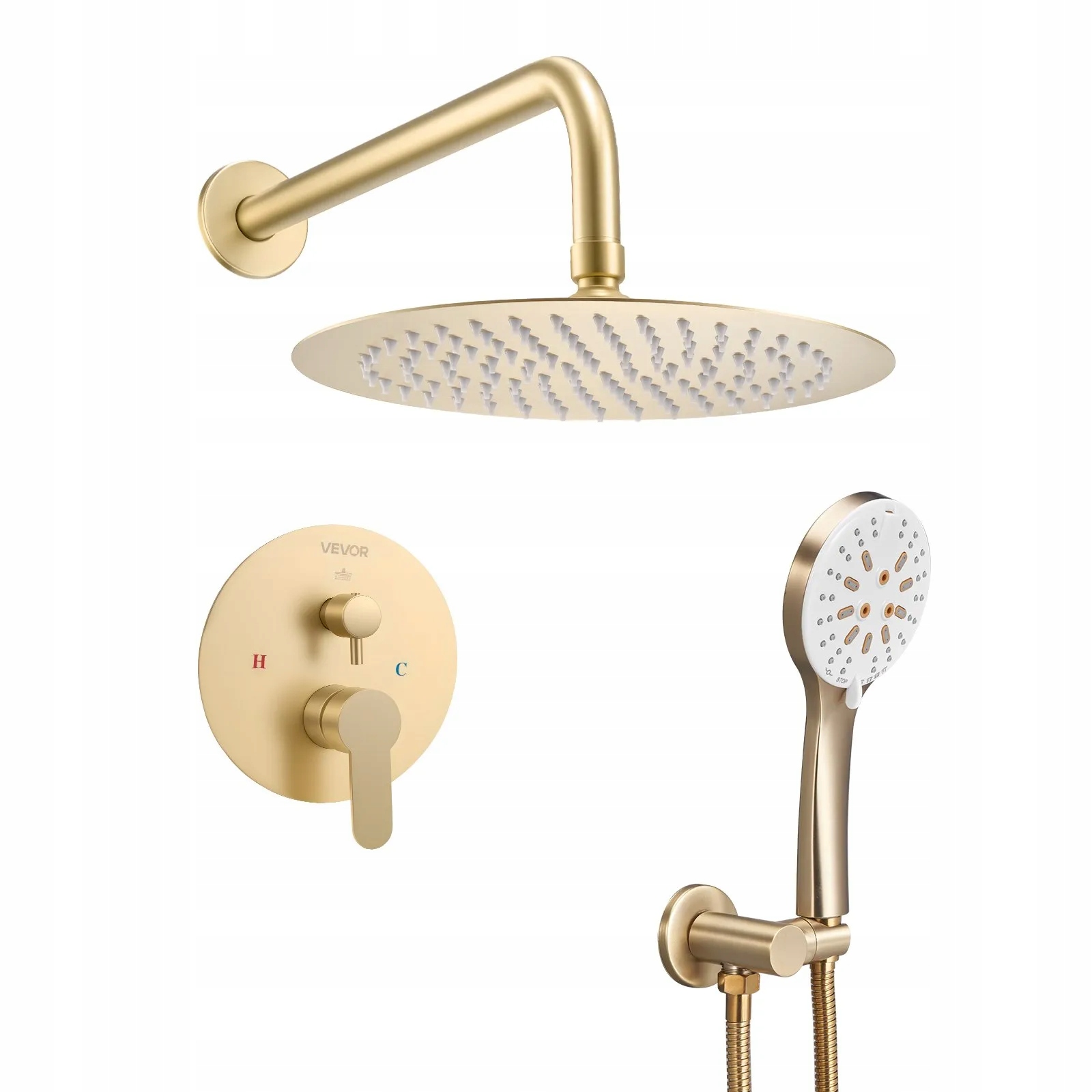 Sprchový set dažďová sprcha 25 cm s mosadznou rukoväťou, zlatá montáž na stenu