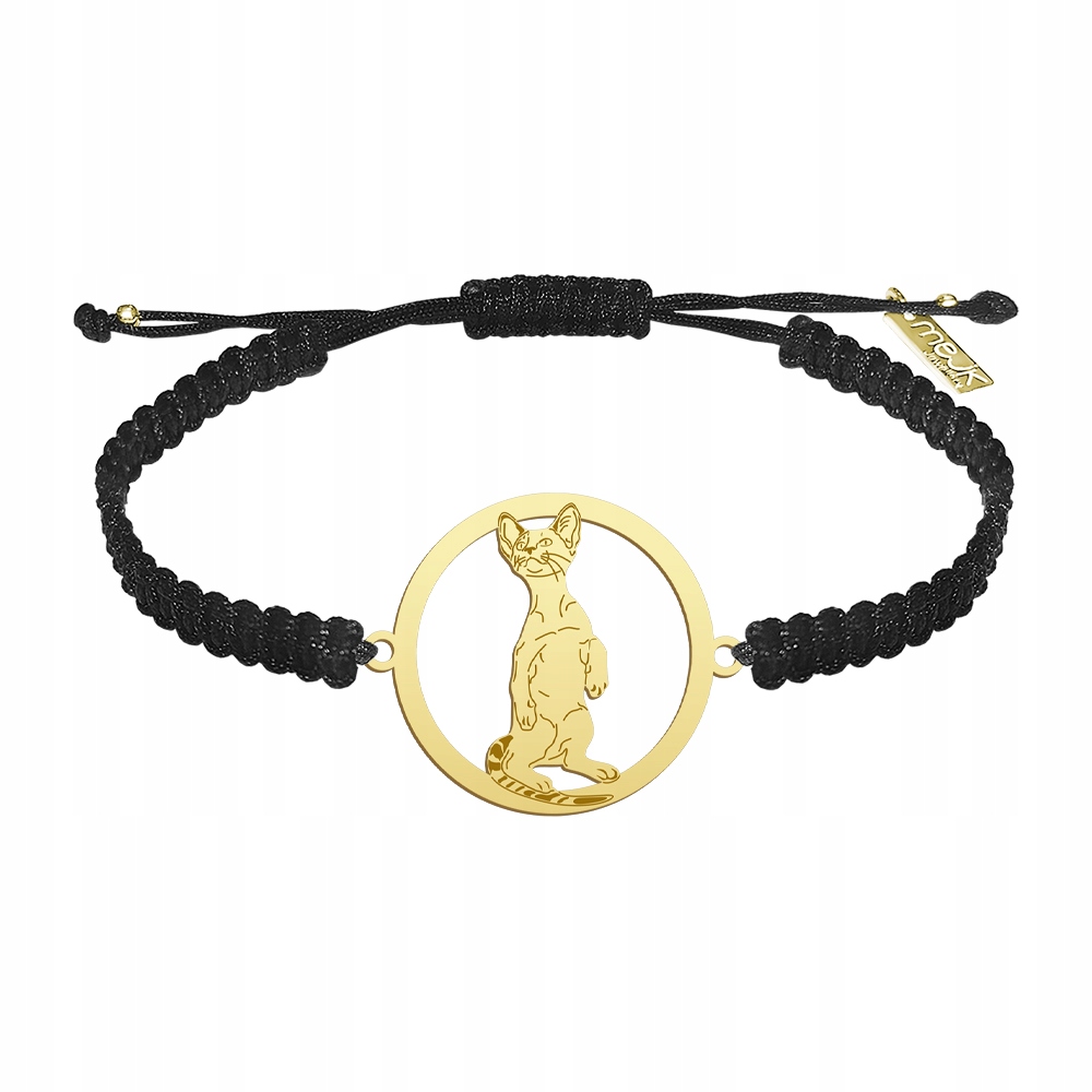 Zlatý náramek se siamskou kočkou 925 Makramé Šperky Dárek Gravírování