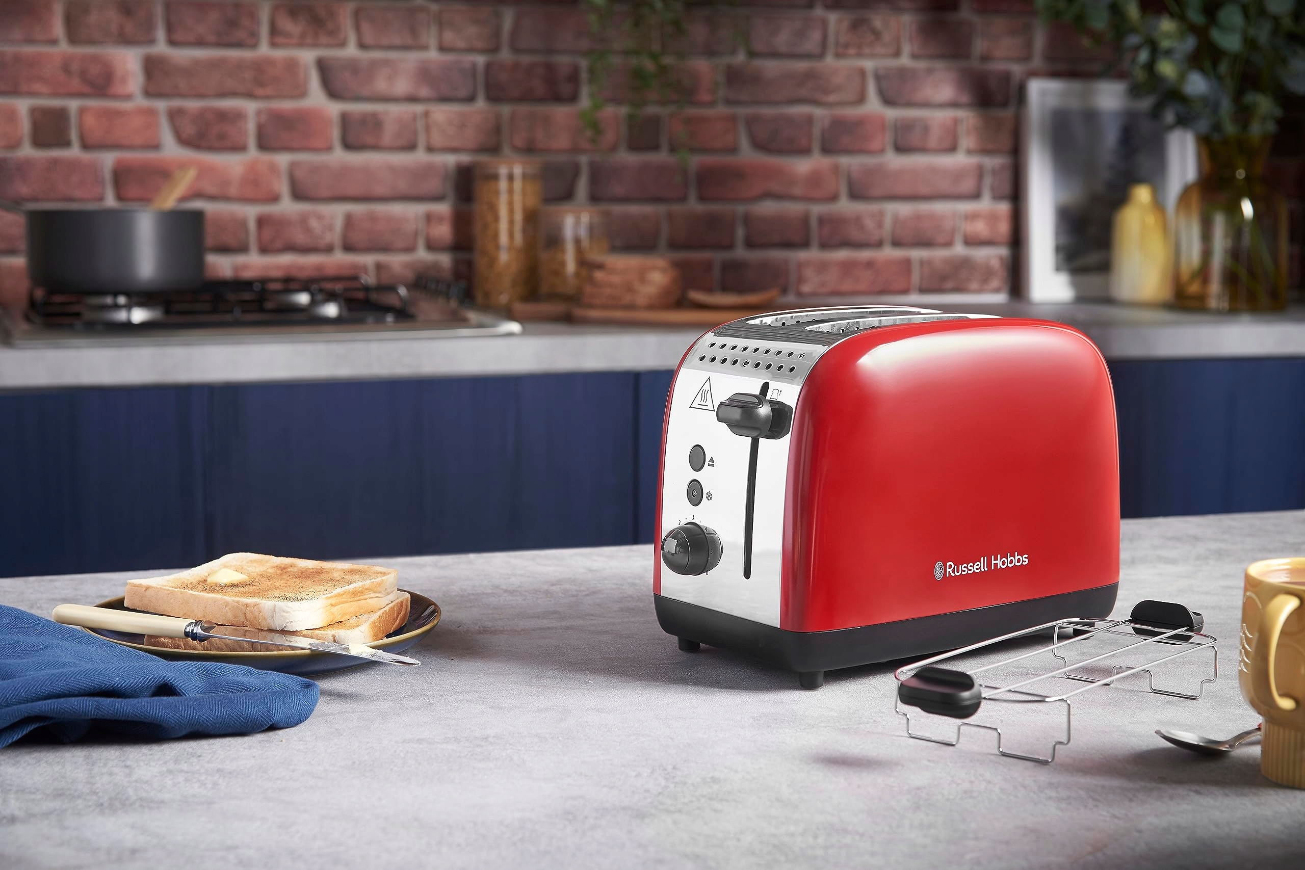 RUSSELL HOBBS Toster 2 Kromki Stal Czerwona Szerokie Szczeliny 1600W — miniatura 9