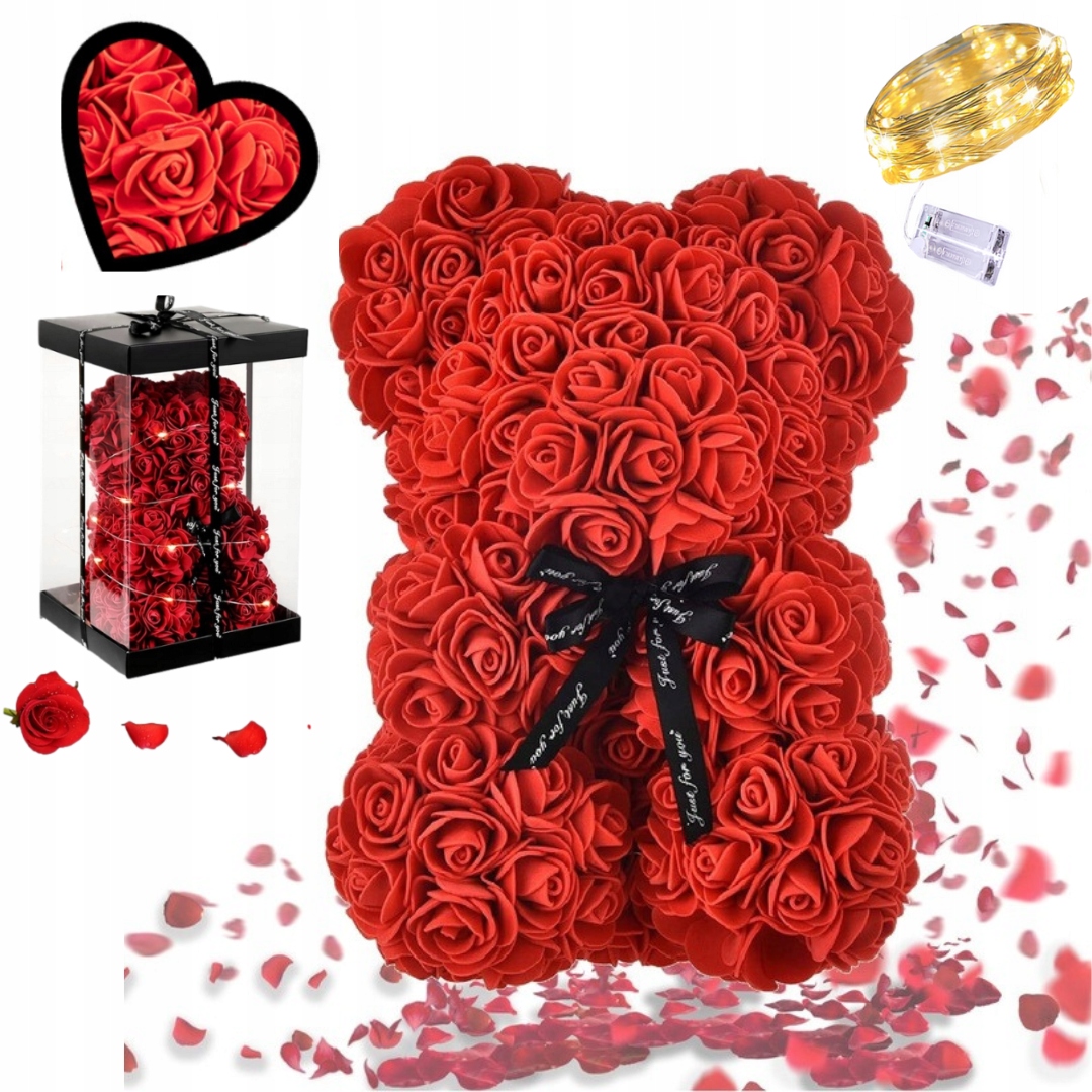 Medvídek Z Růží Dárek Valentýnský Mašlička Valentýn Dárek 25 CM Velký Led