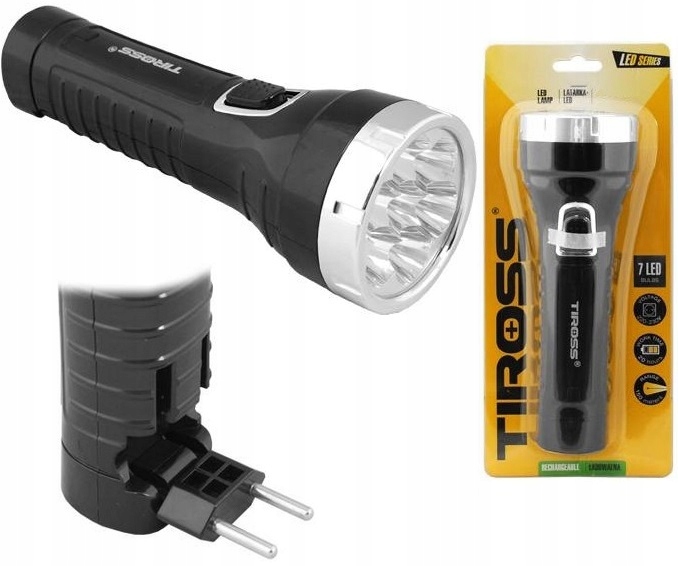 LATARKA DIODOWA AKUMULATOROWA ŁADOWANA DO PRĄDU Tiross 7-LED czarna