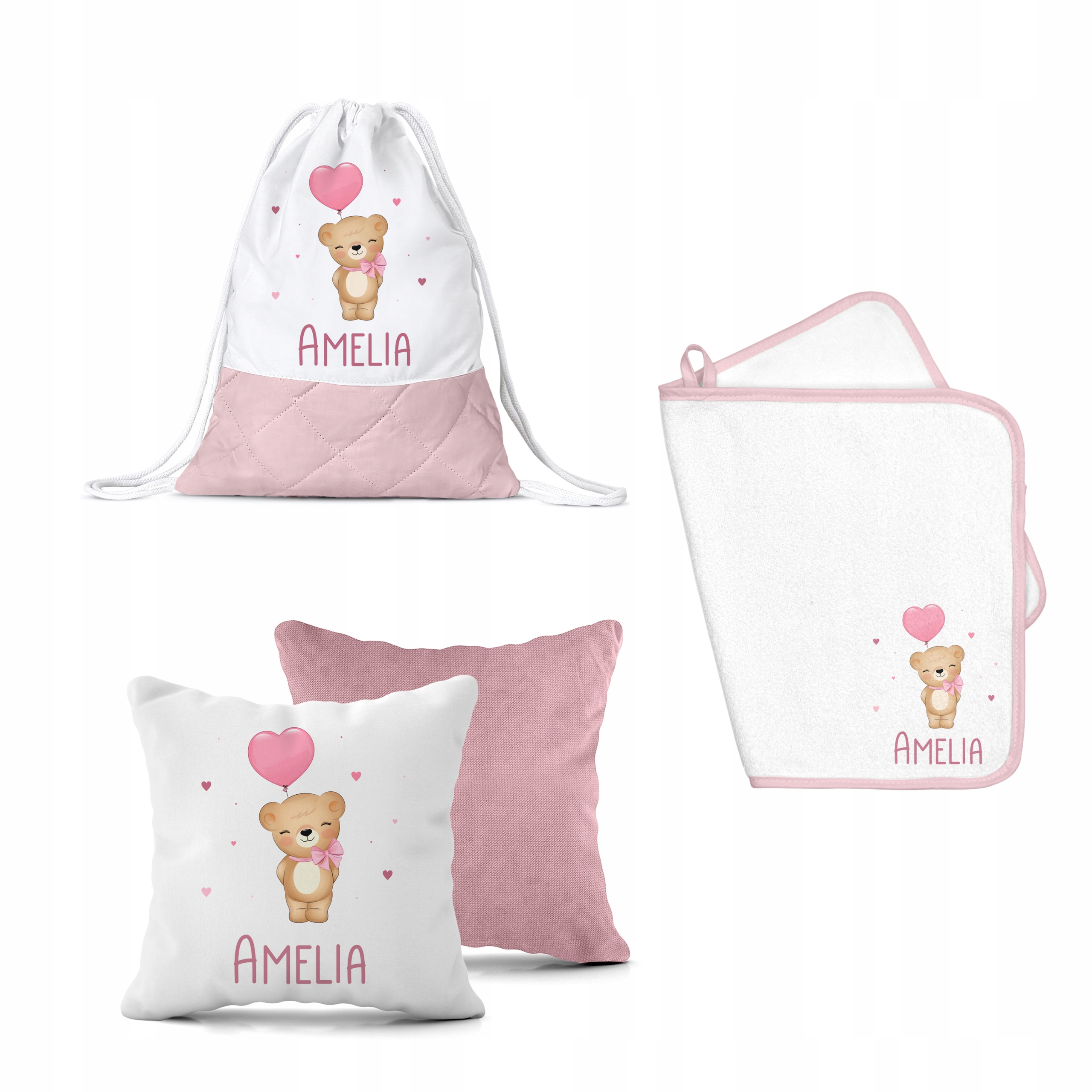 WOREK PLECAK DLA DZIECI WORECZEK Z IMIENIEM DO PRZEDSZKOLA ŻŁOBKA Z PĘTELKĄ Kolor biały Wielokolorowy