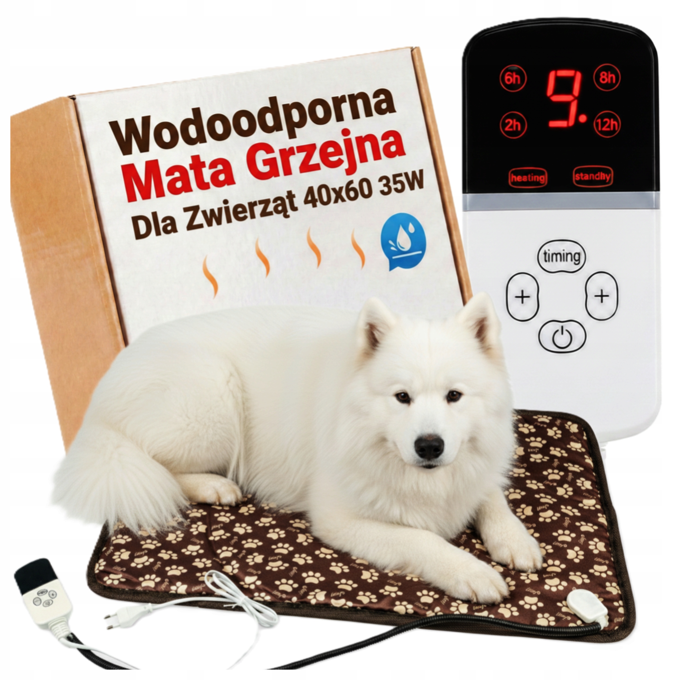 Mata Grzewcza dla Psa Kota do Budy Wodoodporna L 40x60cm z Regulatorem 35W