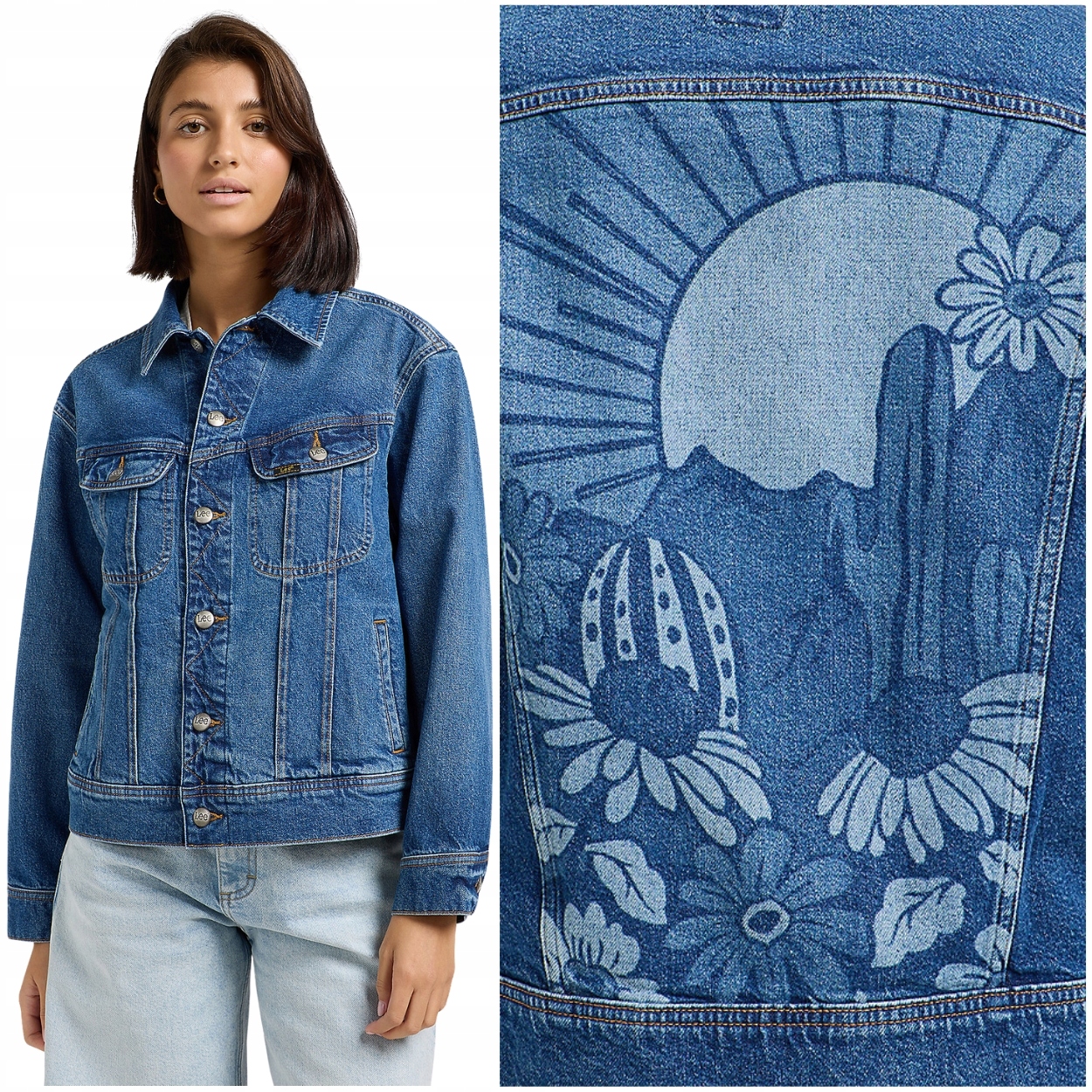 Lee Loose Rider Jacket volná dámská katana džínová bunda s potiskem na zadní straně XL