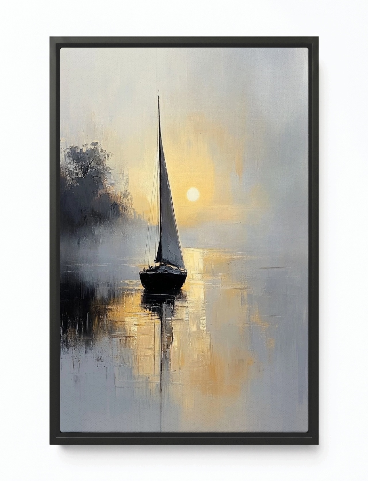 Obraz Rám Americký Box Ráno Jezero Slunce Úsvit Loď Plachetnice 40x60