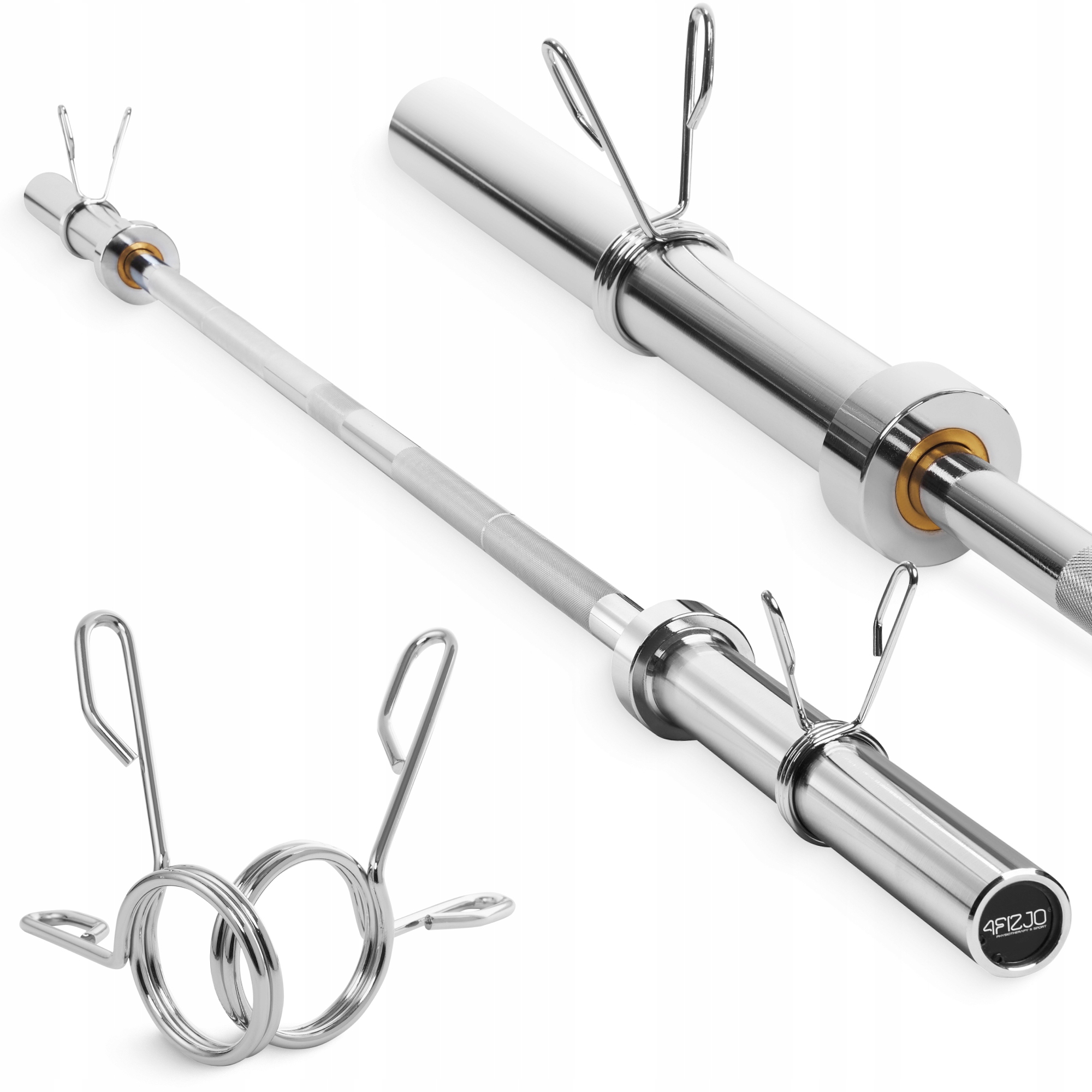 Rovná Osa Olympijský Ocelový Chromovaný Pružinové Svorky Činka 220 CM