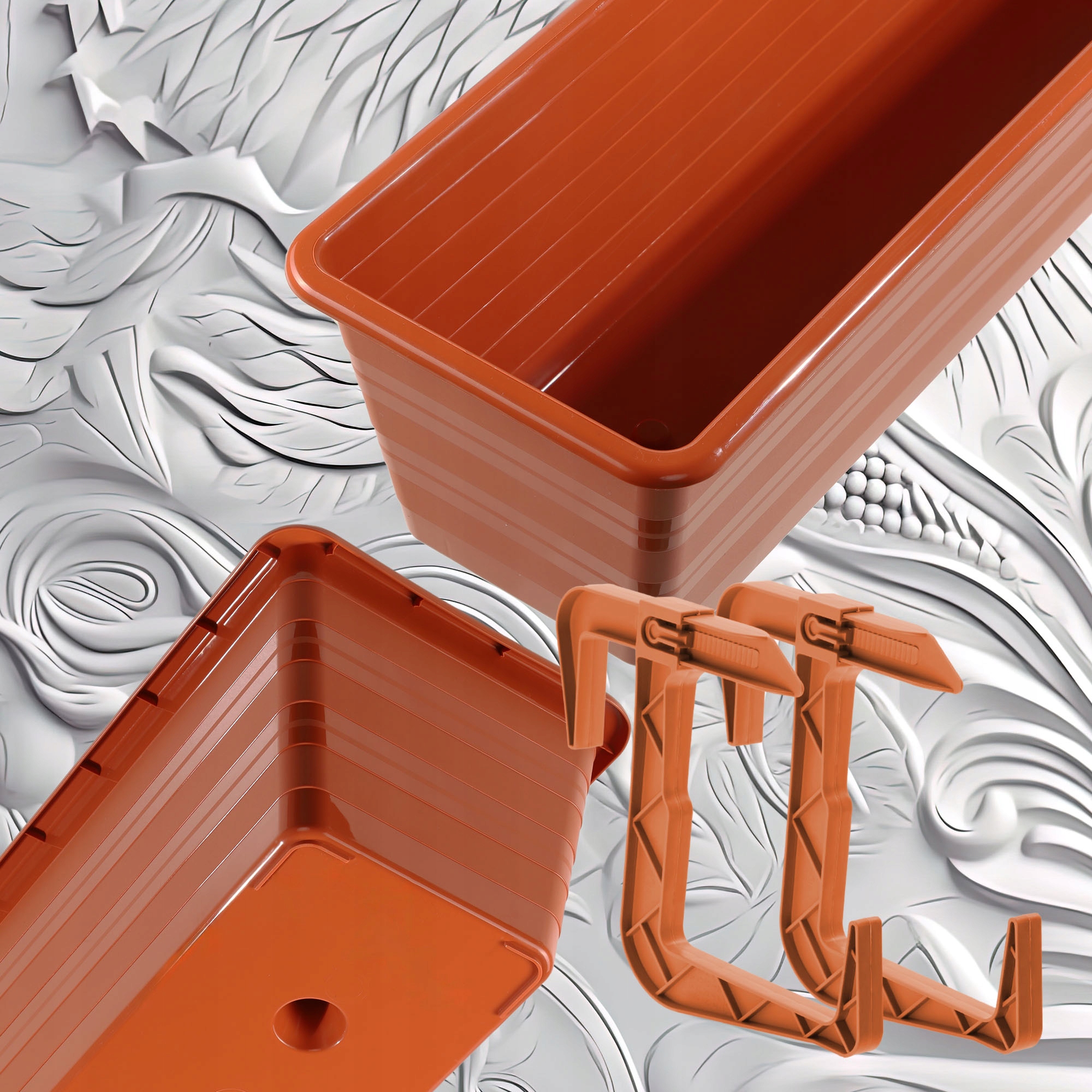 DONICZKA SKRZYNKA BALKONOWA 60cm + 2 UCHWYTY Kolor odcienie pomarańczowego