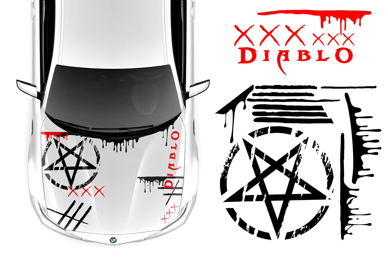 Samolepka Grafika na auto Maska Motiv Diablo Zacieki Blood Evil 93x128