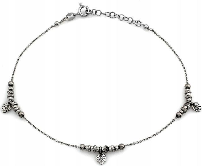 Stříbrný náramek 925 na nohu kuličky listy monstera přívěsky r25 dárek