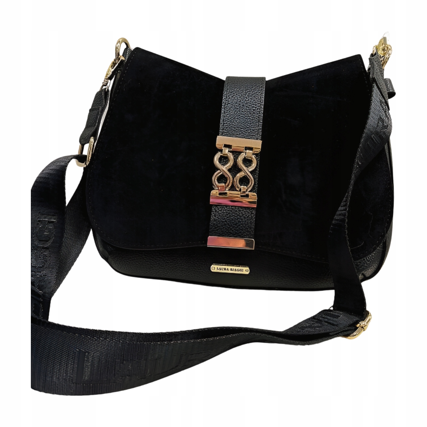 Laura Biaggi kabelka kabelka přes rameno černá s ekosemišovou klopou