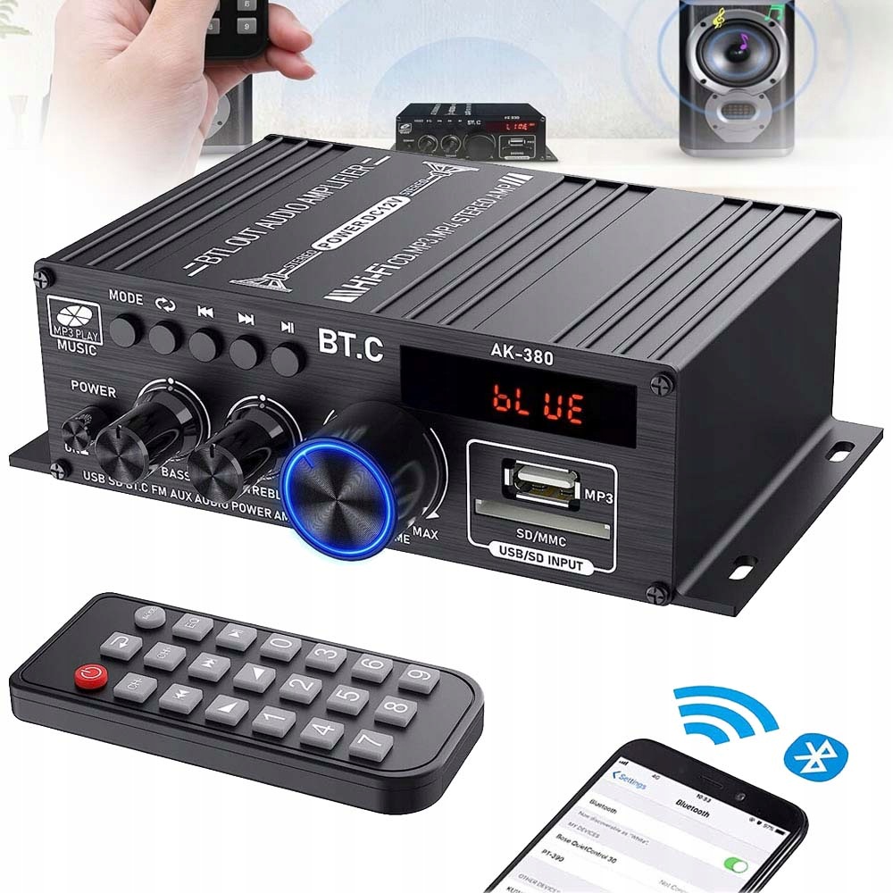 Stereo Zesilovač Bluetooth Rádio Fm Audio Receiver AK-380 Max 2-KANÁLOVÝ