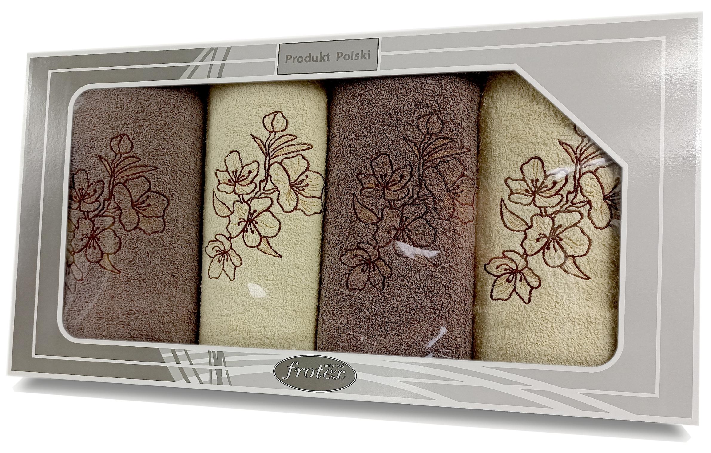 Komplet 4 ręczników 50 70 haftowany Gift II pudełko Greno kremowy brąz w1