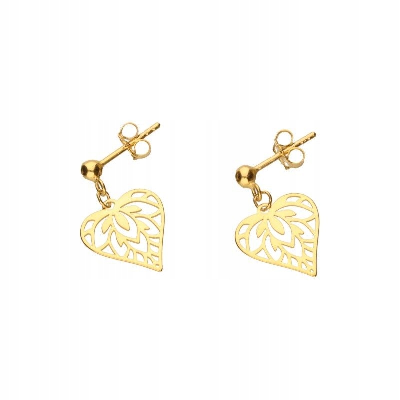 Zlaté náušnice 585 s přívěskem ve tvaru prolamovaného srdce na puzete, módní dárek