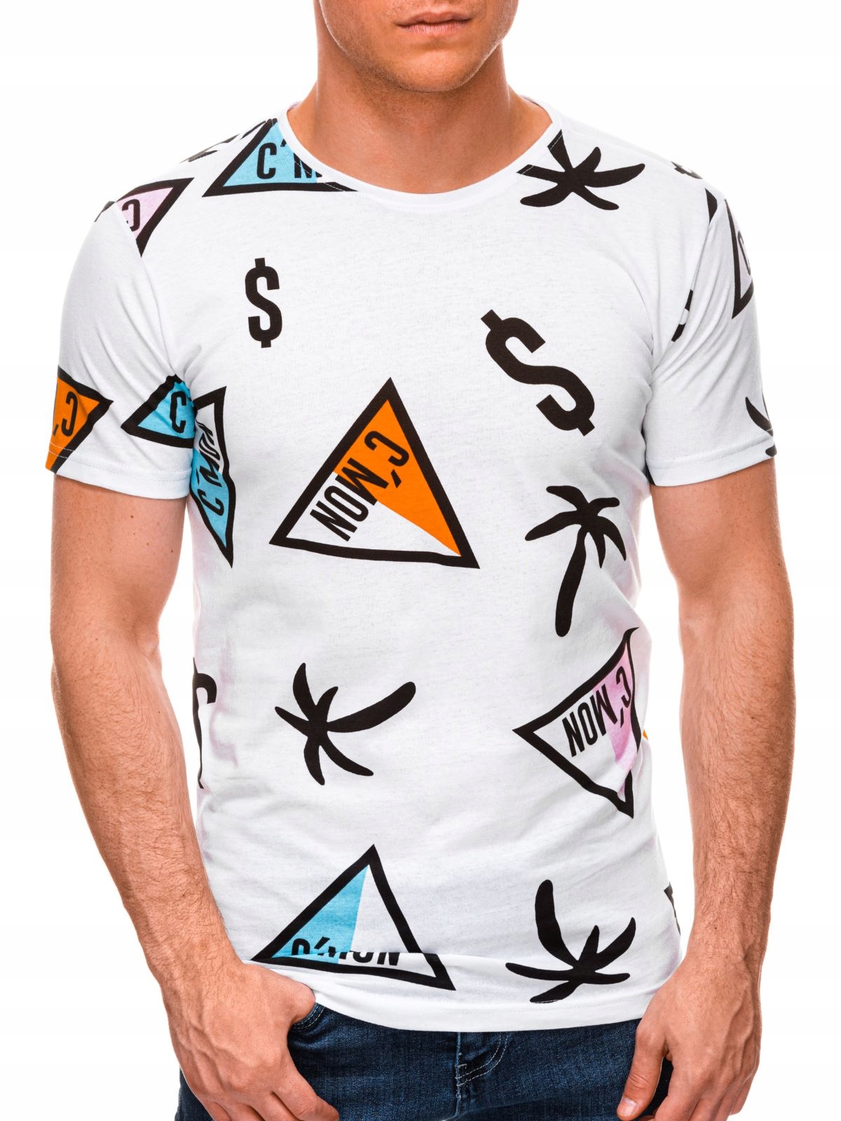 

T-shirt męski z nadrukiem 1441S biały L