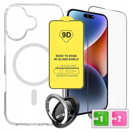ETUI DO IPHONE 17 CASE + SZKŁO 9H WZMACNIANE 360°CLEAR + UCHWYT RING ZESTAW Funkcje ładowanie indukcyjne