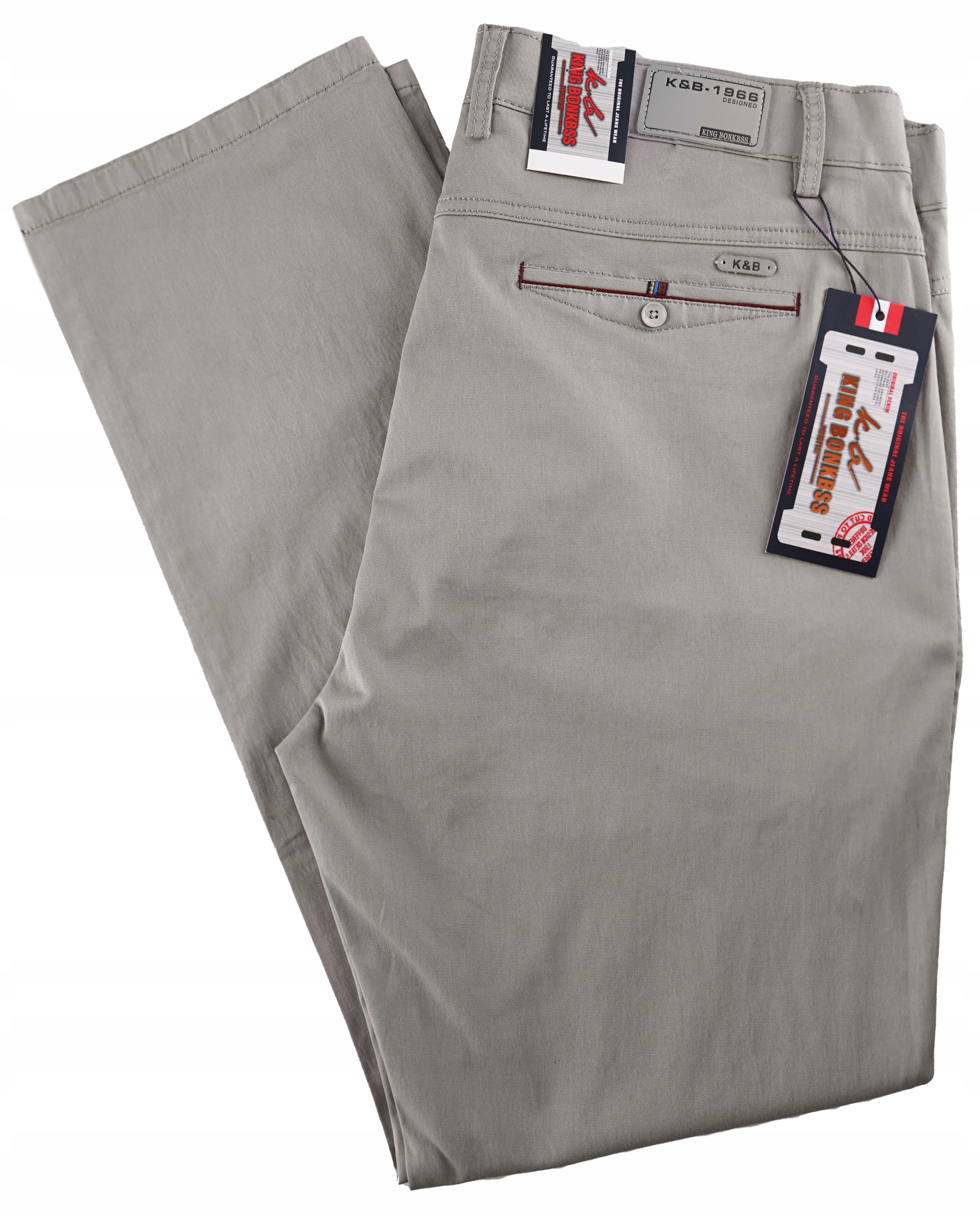 Spodnie Męskie Cienkie Jasne Popielate Chino Bawełna Lato W42 L32 110-114cm