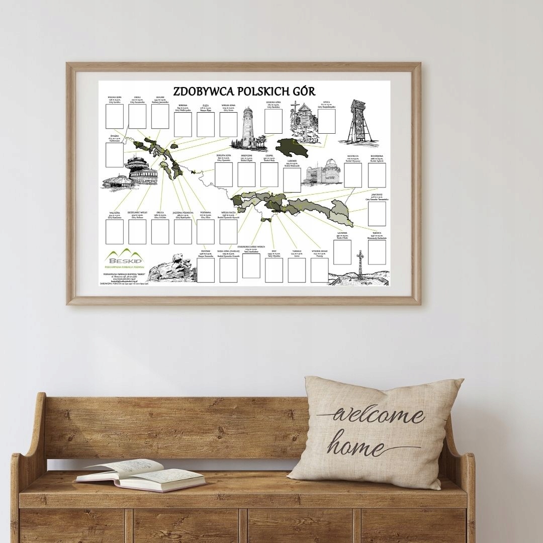 Mapa plakat góry zdobywca polskich gór korona odznaka turystyczny prezent EAN (GTIN) 3415411095830