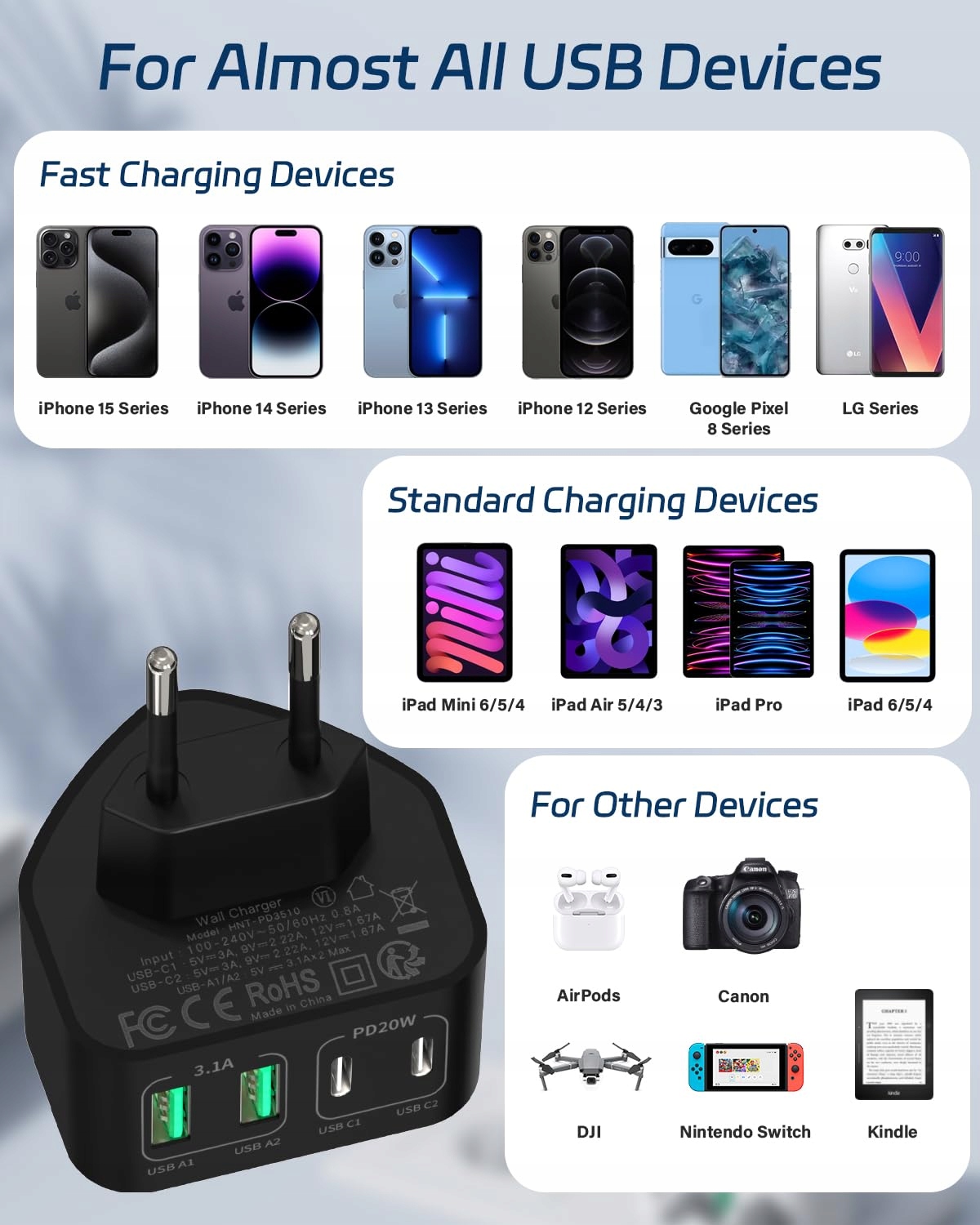 FFZZKJ Ładowarka USB C 4-Porty 40W Szybkie Ładowanie PD 3.0 iPhone Android — miniatura 7