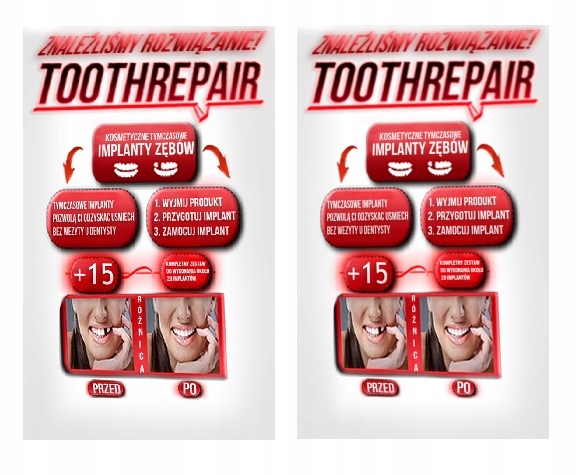 2x Kosmetyczne Implanty Na Zęby Sztuczne Tymczasowe Zęby 15szt Instrukcja