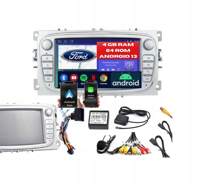 RADIO 2 DIN 4 GB /64 ANDROID FORD MONDEO MK4 FOCUS MK2 MK3 GALAXY S-MAX GPS