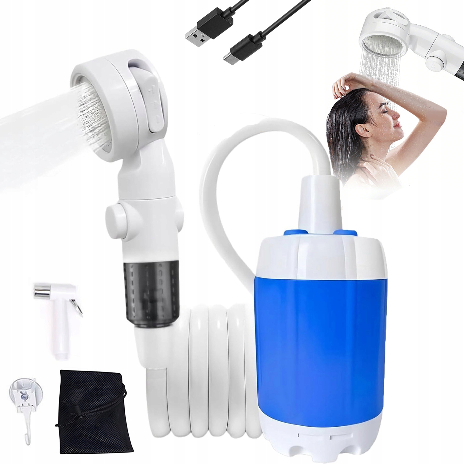 Kempingová Turistická Sprcha Usb Akumulátor 4000 Mah Elektrická Pumpa