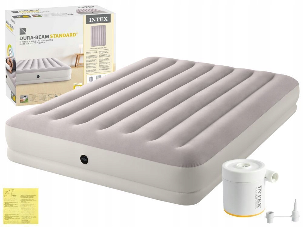 Materac Dmuchany Welurowy Dwuosobowy Łóżko 203x152x30 Intex 64179 Usb