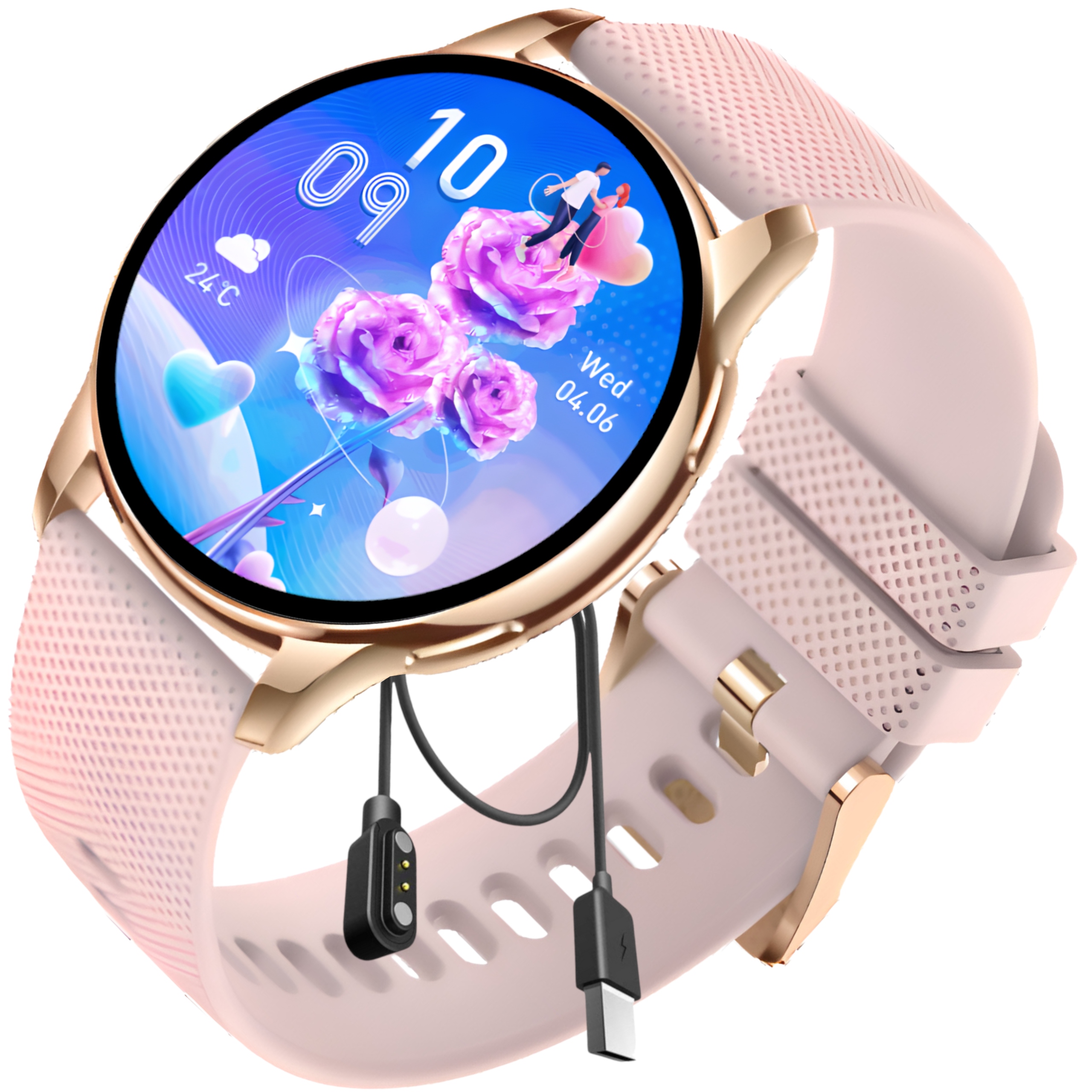 Фото - Смарт годинник Smart Watch Smartwatch Damski Funkcja Rozmowy Zegarek Złoty Polskie Menu Rose Gold Róż 