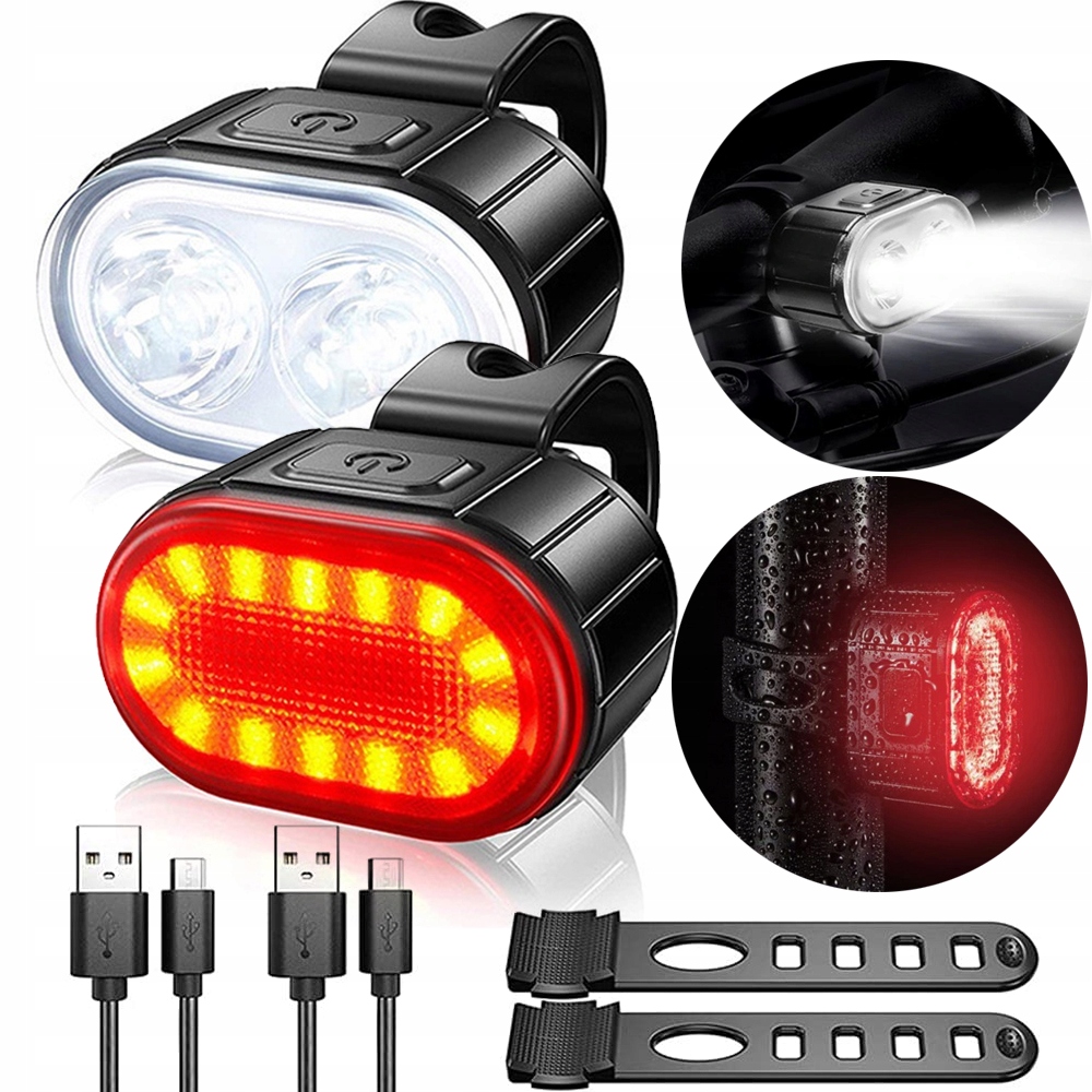 LAMPKA ROWEROWA ŚWIATŁO PRZÓD TYŁ NA KIEROWNICĘ Kod producenta Zestaw oświetlenia rowerowego LED