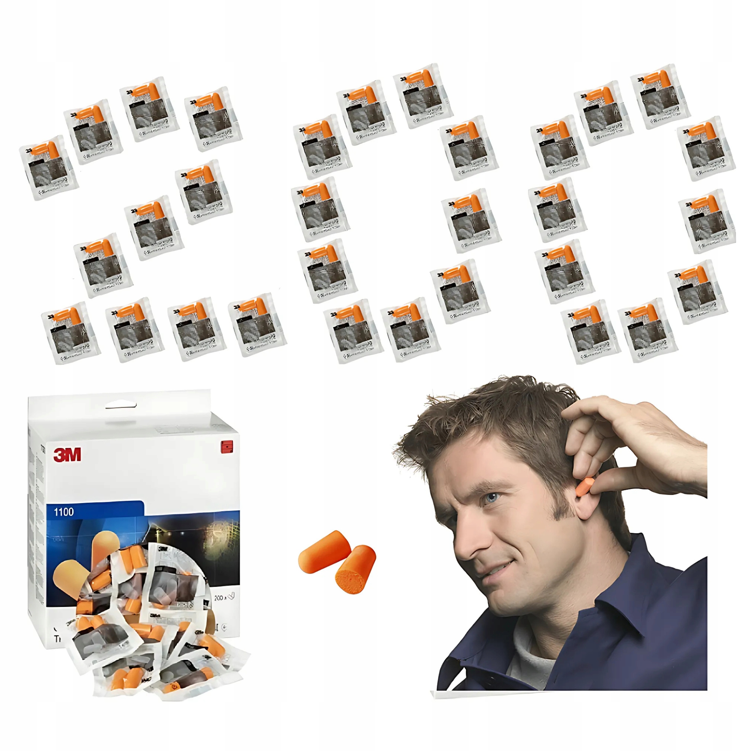 Zatyczki Stopery do uszu Wkładki Roll On 3M 1100 Oryginalne Kartonik 200par