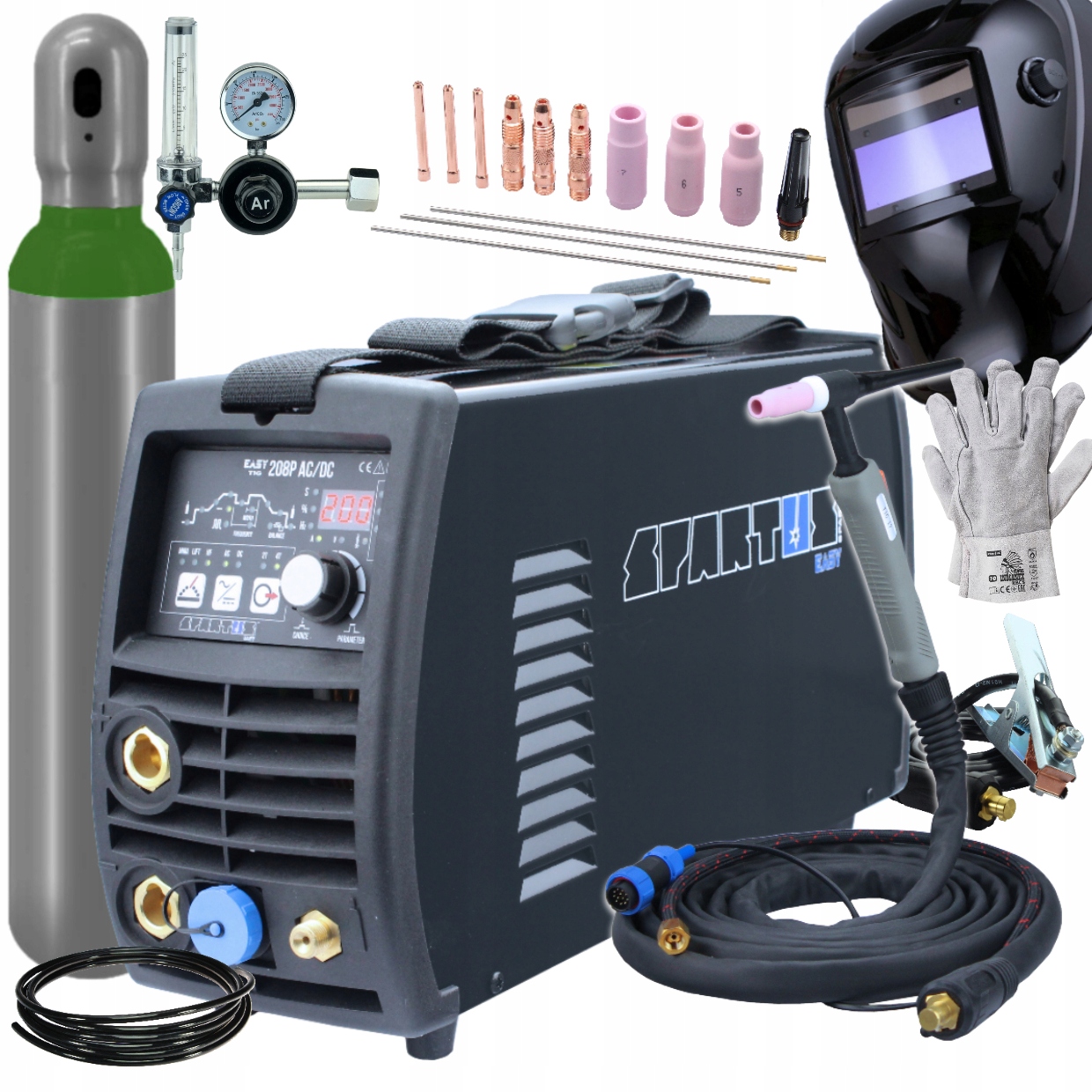 Zestaw Spawarka Inwertorowa Hf 200A 230V Easy Tig 208P Ac/dc Pulse Spartus